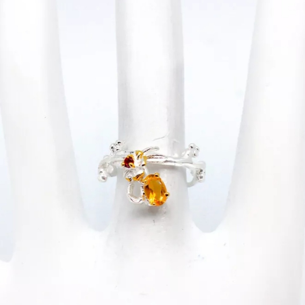 Citrene & ruby floral vine ring
